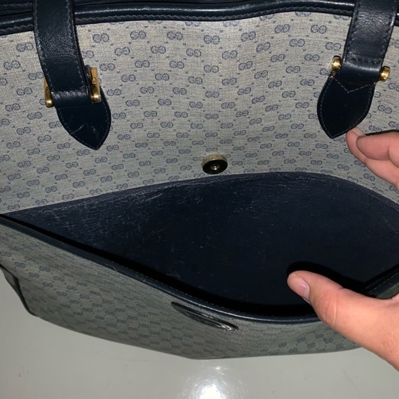 Micro GG classic vintage Navy blue Gucci tote! Computer bag. Pockets. Clean - Picture 10 of 11